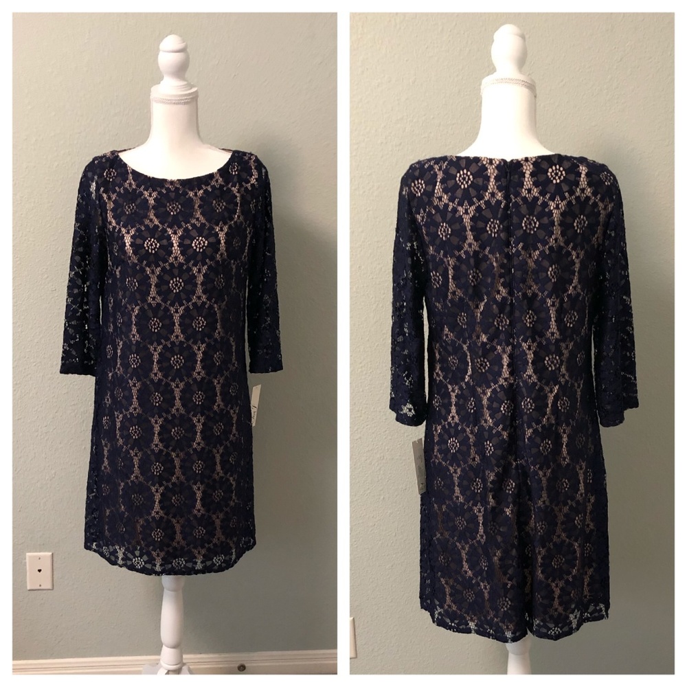 NWT Eliza J Navy Lace Shift Dress - Size 12